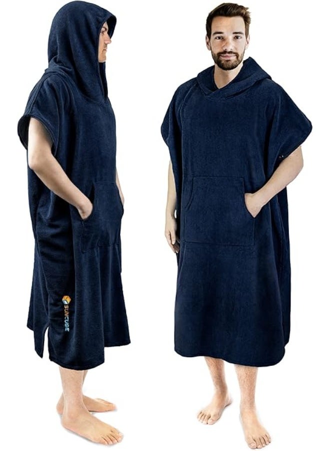 Suncube SUN CUBE Surf Poncho Changing Robe with Hood, Thick Quick Dry Microfiber Wetsuit Changing Towel for Surfing Beach Swim Outdoor Sports Men, Absorbent Wearable Towel Cover Up with Pocket, Navy Blue - Image 1