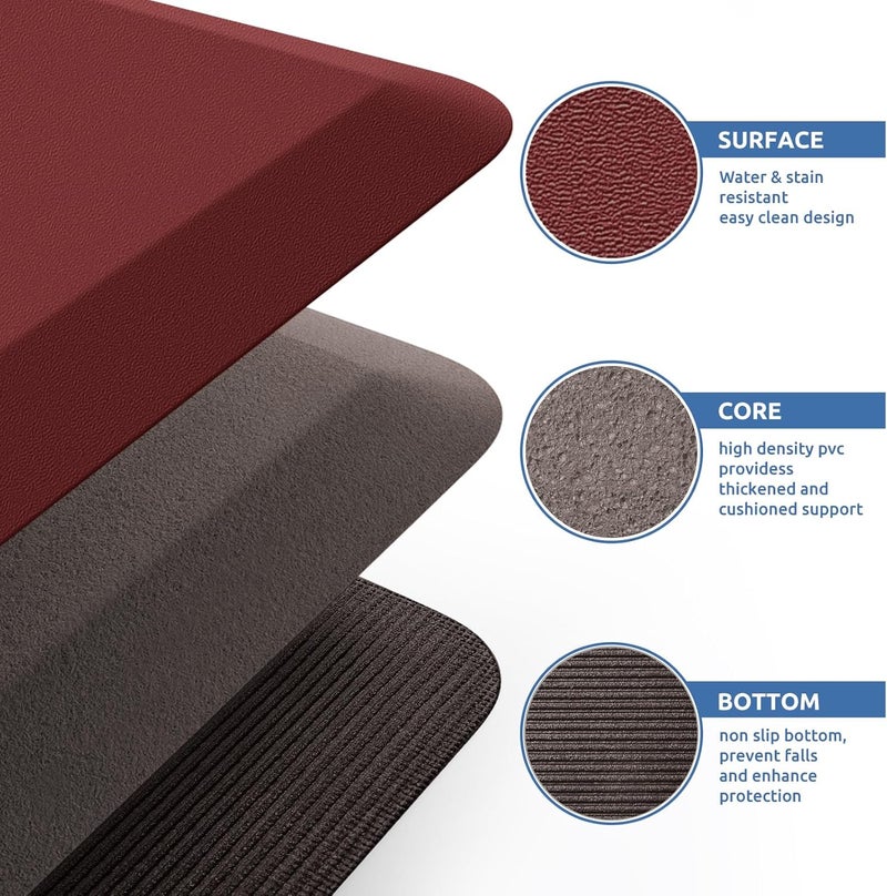 KitchenClouds Kitchen Mat Cushioned Anti Fatigue Kitchen Rug 0.8inch Water Resistant Non Slip Kitchen Rugs and Mats Standing Desk Mat Comfort Floor Mats for Kitchen Sink Office (17.3"x39",Red) - Image 5