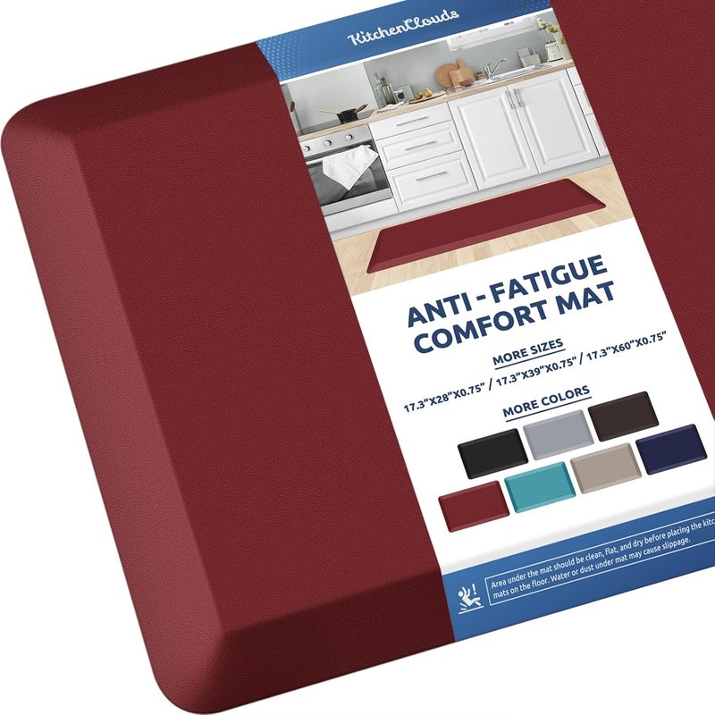 KitchenClouds Kitchen Mat Cushioned Anti Fatigue Kitchen Rug 0.8inch Water Resistant Non Slip Kitchen Rugs and Mats Standing Desk Mat Comfort Floor Mats for Kitchen Sink Office (17.3"x39",Red) - Image 1