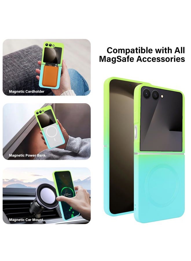 Omio Magnetic Silicone Case for Samsung Galaxy Z Flip 7 Compatible with MagSafe, Luxury Gradient Design Slim Soft Liquid Silicone Shockproof Phone Cover for Women Men Girls, Green/Blue - Image 4