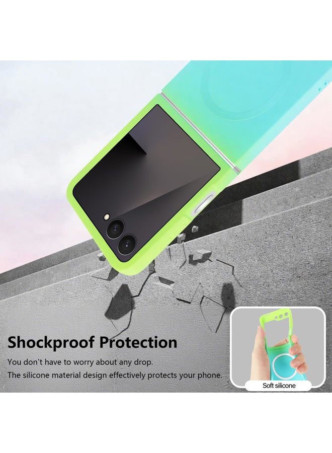 Omio Magnetic Silicone Case for Samsung Galaxy Z Flip 7 Compatible with MagSafe, Luxury Gradient Design Slim Soft Liquid Silicone Shockproof Phone Cover for Women Men Girls, Green/Blue - Image 3