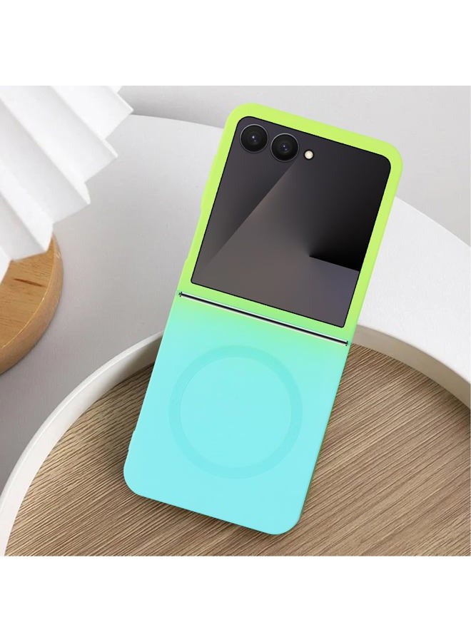 Omio Magnetic Silicone Case for Samsung Galaxy Z Flip 7 Compatible with MagSafe, Luxury Gradient Design Slim Soft Liquid Silicone Shockproof Phone Cover for Women Men Girls, Green/Blue - Image 2