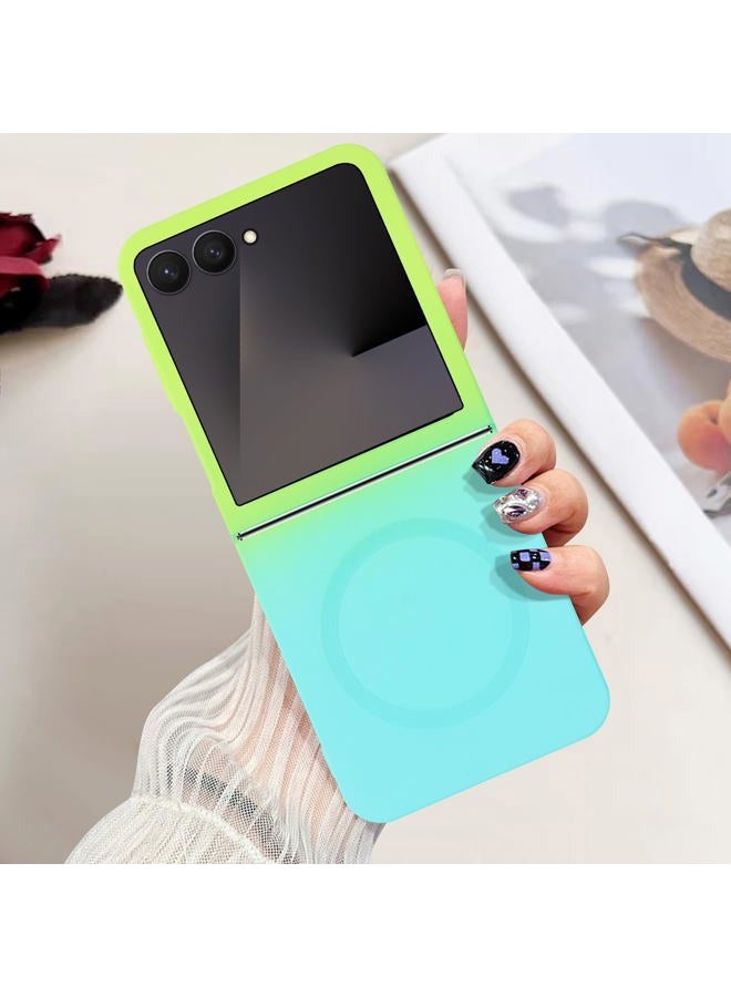 Omio Magnetic Silicone Case for Samsung Galaxy Z Flip 7 Compatible with MagSafe, Luxury Gradient Design Slim Soft Liquid Silicone Shockproof Phone Cover for Women Men Girls, Green/Blue - Image 1