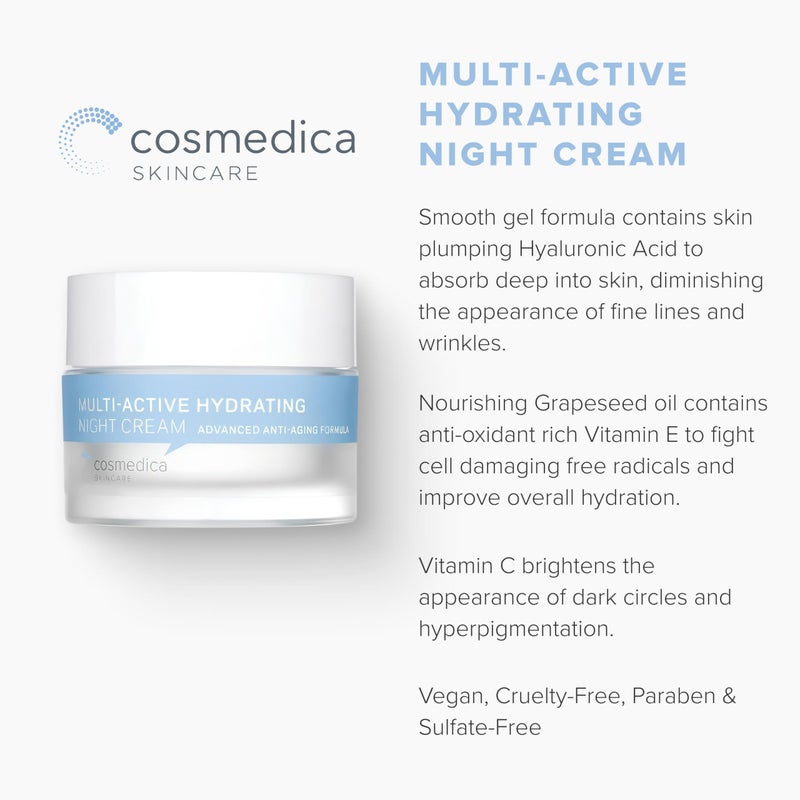 Cosmedica Skincare Multi-Active Hydrating Night Cream - Revitalizing Overnight Moisturizer & Anti-Aging Cream for Face and Neck with Hyaluronic Acid, Organic Shea, Glycolic Acid and Vitamin E 2 oz - Image 5
