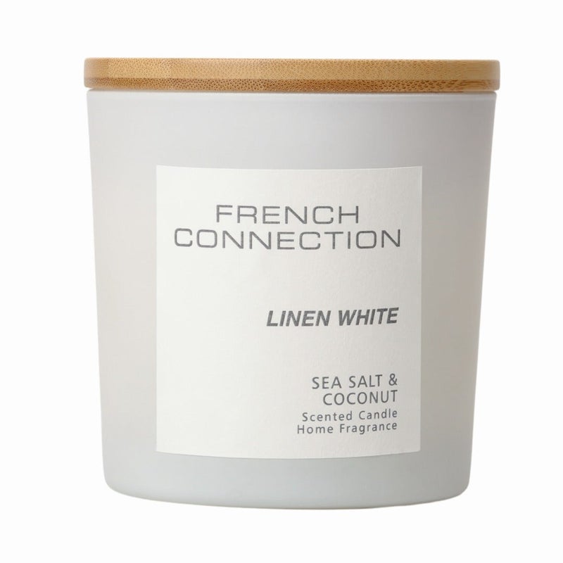 French Connection شمعة جرة معطرة بملح البحر وجوز الهند - 322 جرام، شمع زبدة الشيا، 2 فتيلة مع غطاء خشبي | وقت الاحتراق - 42 ساعة | مجموعة باستيل | مثالية للهدايا، ديكور المنزل، الحفلات وعطر الغرف | مثالية لديكور غرفة المعيشة والمكتب - Image 2