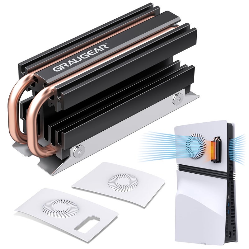 GRAUGEAR PS5 Pro M2 SSD Cooling Pack Ventilation PS5 Pro Cover and OpenAir M2 SSD Heatsink Heat Pipe Cooler for PS5 SSD Pure Copper Heat Pipe Cross Ventilation Design PS5 Pro