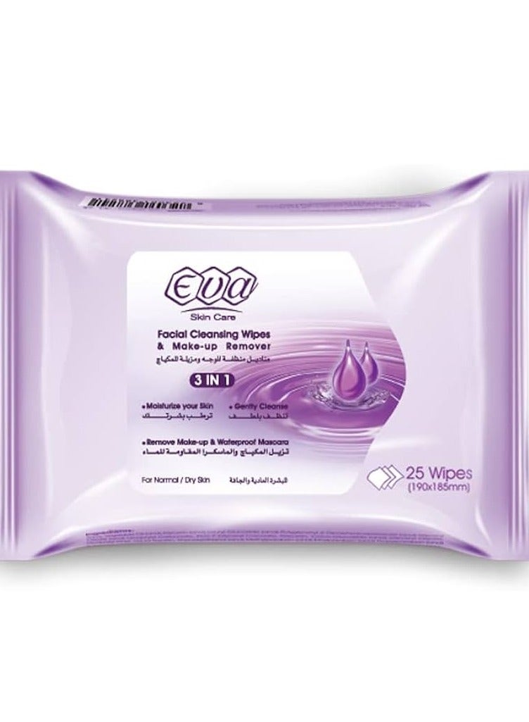مناديل إيفا للعناية بالبشرة لتنظيف وإزالة المكياج للبشرة العادية والجافة ٢٠٪؜