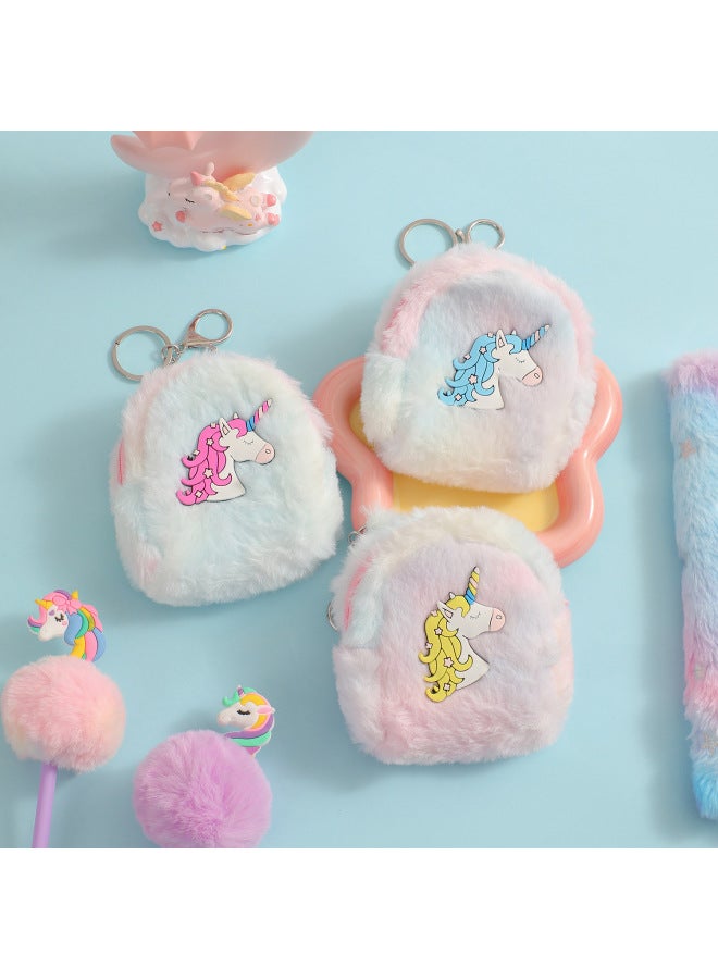 Cartoon Unicorn Plush Coin Purse Children's Cute Coin Storage Bag Student Keychain Pendant Small Bag-color:Colorful Unicorn - Image 3
