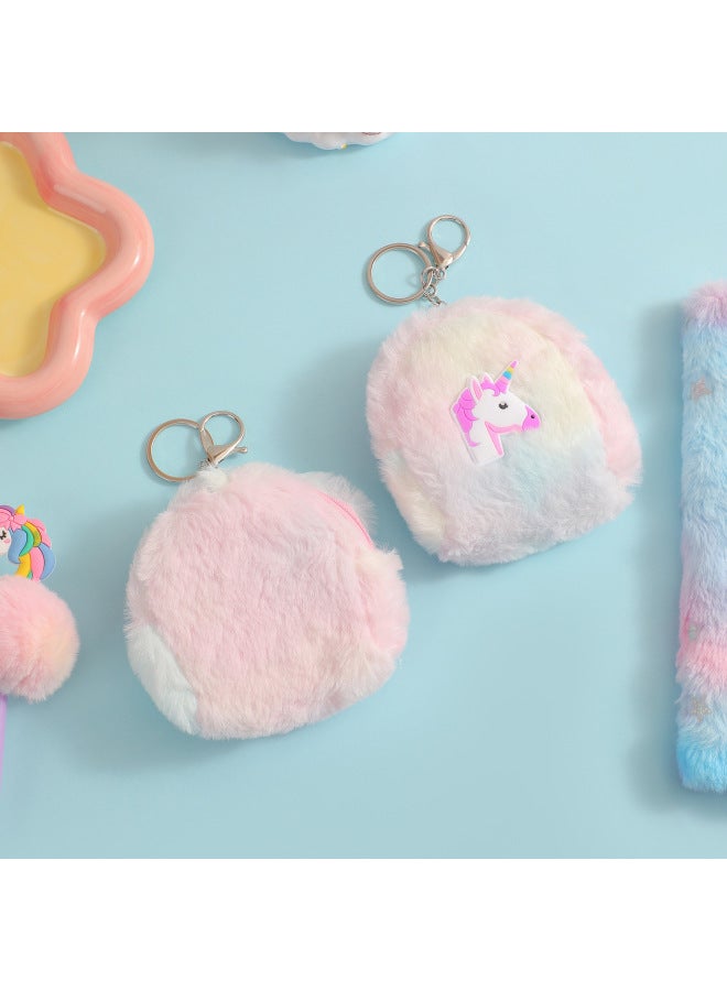 Cartoon Unicorn Plush Coin Purse Children's Cute Coin Storage Bag Student Keychain Pendant Small Bag-color:Colorful Unicorn - Image 5