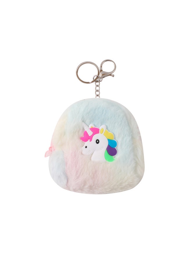 Cartoon Unicorn Plush Coin Purse Children's Cute Coin Storage Bag Student Keychain Pendant Small Bag-color:Colorful Unicorn - Image 1