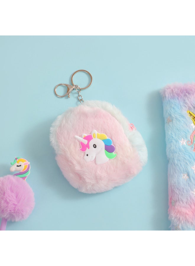 Cartoon Unicorn Plush Coin Purse Children's Cute Coin Storage Bag Student Keychain Pendant Small Bag-color:Colorful Unicorn - Image 4
