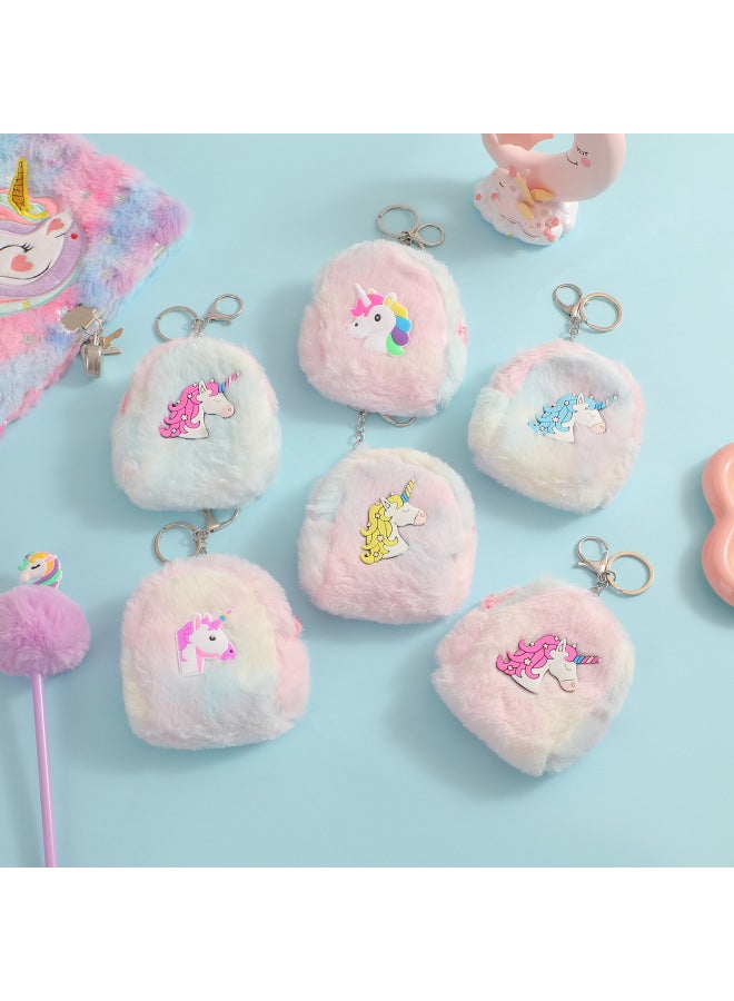 Cartoon Unicorn Plush Coin Purse Children's Cute Coin Storage Bag Student Keychain Pendant Small Bag-color:Colorful Unicorn - Image 2