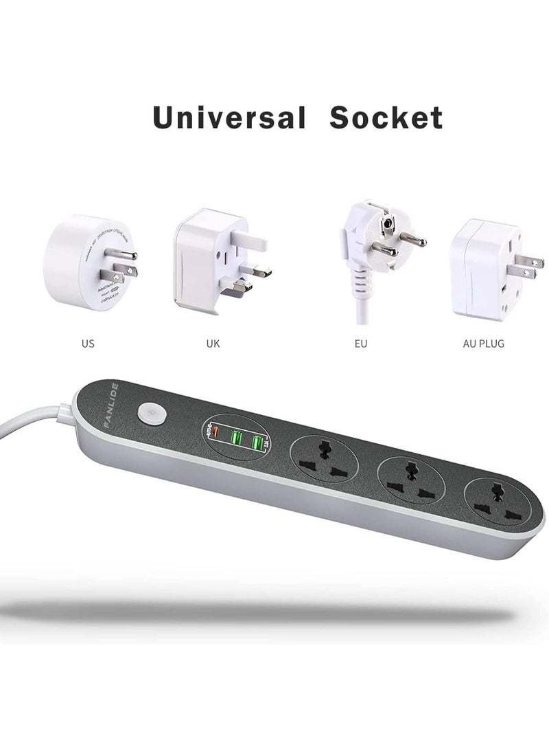PowerMax Power Strip, Multi-function Power Socket, 3-Port Splitter with 2 USB Ports and 1 USB-C Port with Ultra-Fast PD Technology, Multi-Port Socket Suitable for All Devices, Extra Long 5 Meters - Image 2