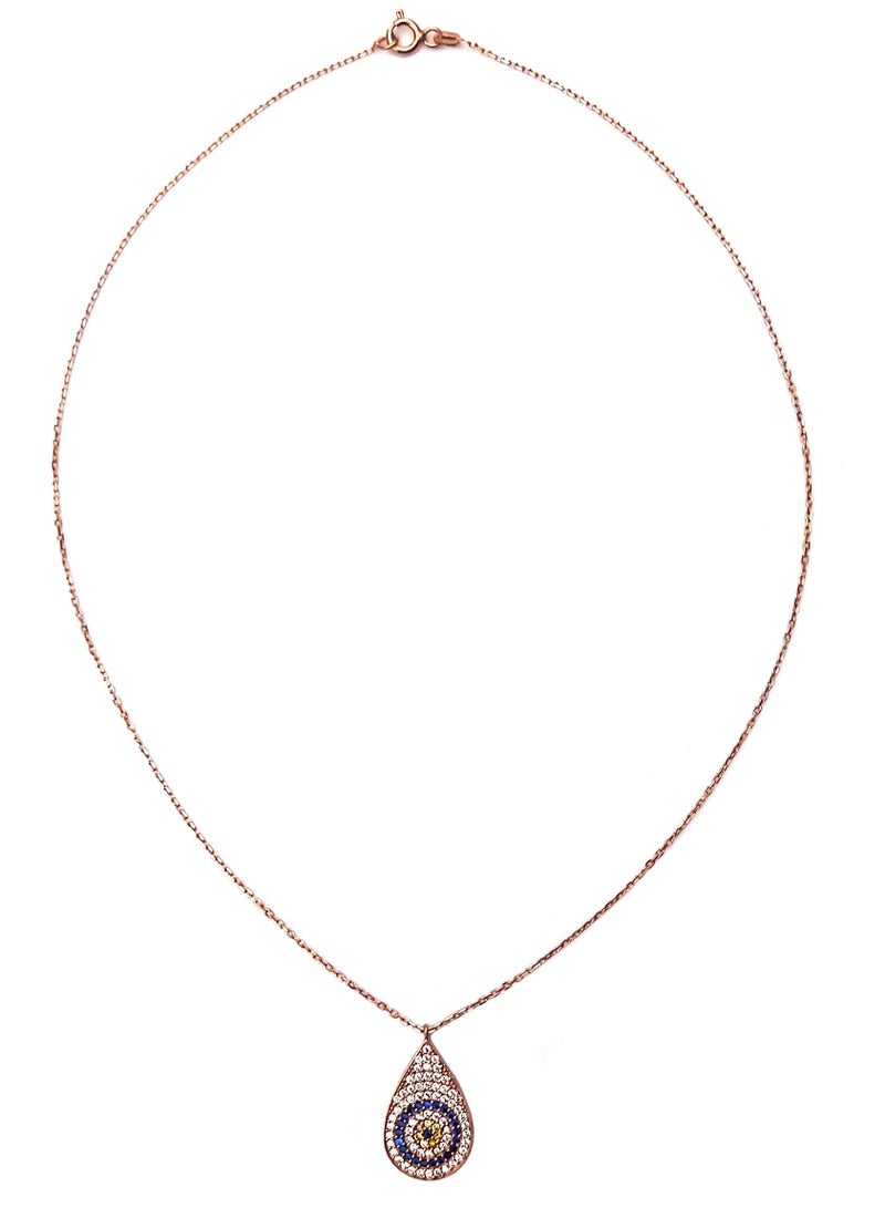 Alwan Rose Gold Plated Silver Necklace with an Evil Eye Studded with Cubic Zirconia - Image 2