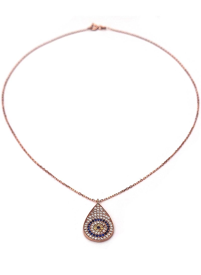 Alwan Rose Gold Plated Silver Necklace with an Evil Eye Studded with Cubic Zirconia - Image 1