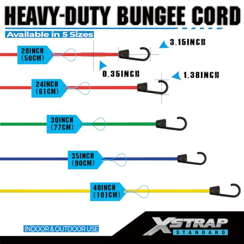 XSTRAP STANDARD 20 Pieces Premium Bungee Cords Assortment - Includes 20”, 24”, 30”, 35”, 40” Bungee Cords with Hooks - Image 3