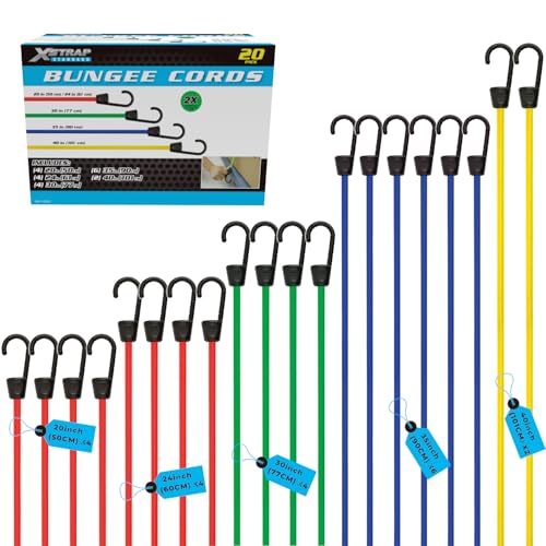 XSTRAP STANDARD 20 Pieces Premium Bungee Cords Assortment - Includes 20”, 24”, 30”, 35”, 40” Bungee Cords with Hooks - Image 1