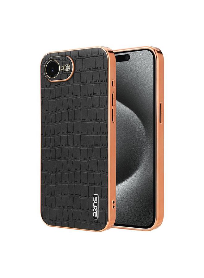 Case For iPhone 16e Electroplated Frame Crocodile Texture Full Coverage Phone Case