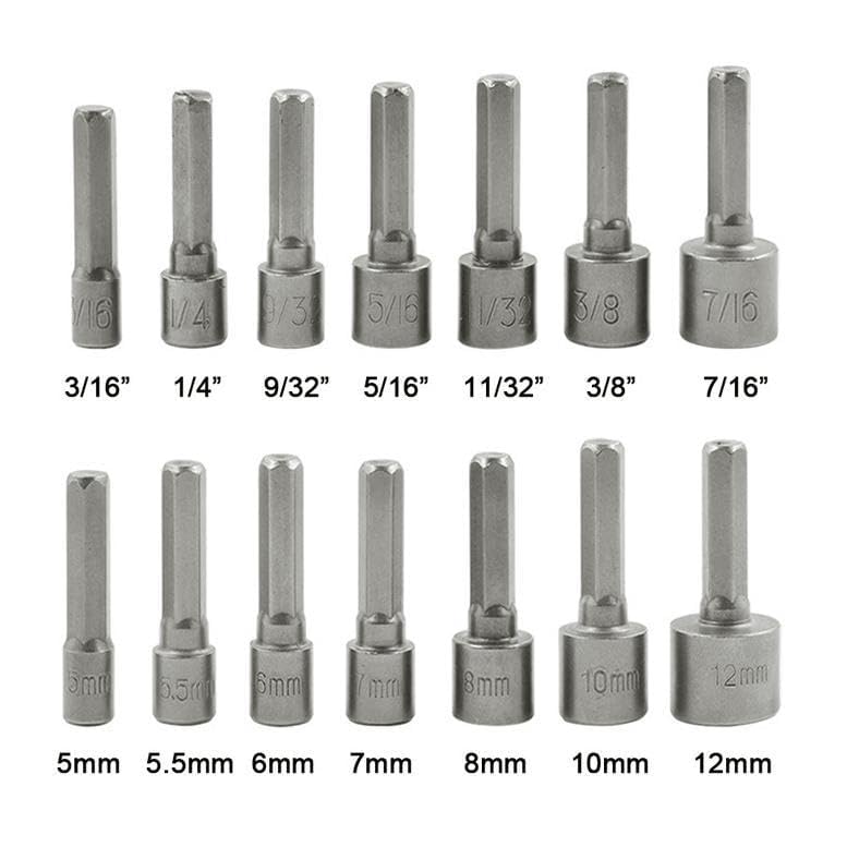 SEMITO 14 Piece Power Nut Driver Drill Bit Socket Wrench Tool Set | 35K Carbon Steel 1/4 Inch Hex Shank Nut Driver Bits | Rustproof Wrench Adapter Kit for Drill Machine - Image 4