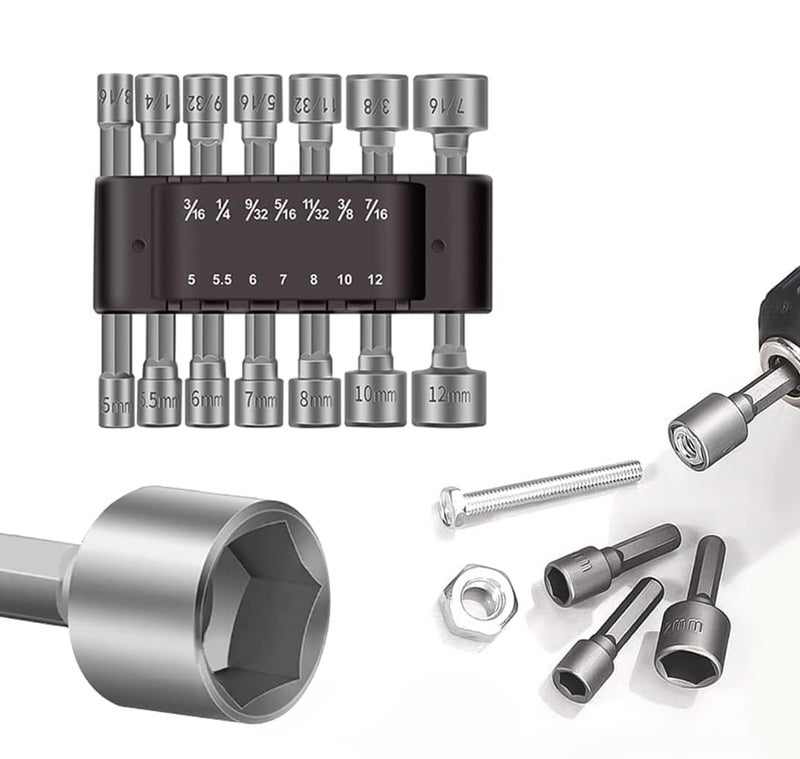SEMITO 14 Piece Power Nut Driver Drill Bit Socket Wrench Tool Set | 35K Carbon Steel 1/4 Inch Hex Shank Nut Driver Bits | Rustproof Wrench Adapter Kit for Drill Machine - Image 1