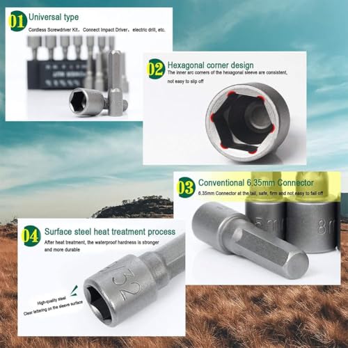 SEMITO 14 Piece Power Nut Driver Drill Bit Socket Wrench Tool Set | 35K Carbon Steel 1/4 Inch Hex Shank Nut Driver Bits | Rustproof Wrench Adapter Kit for Drill Machine - Image 5