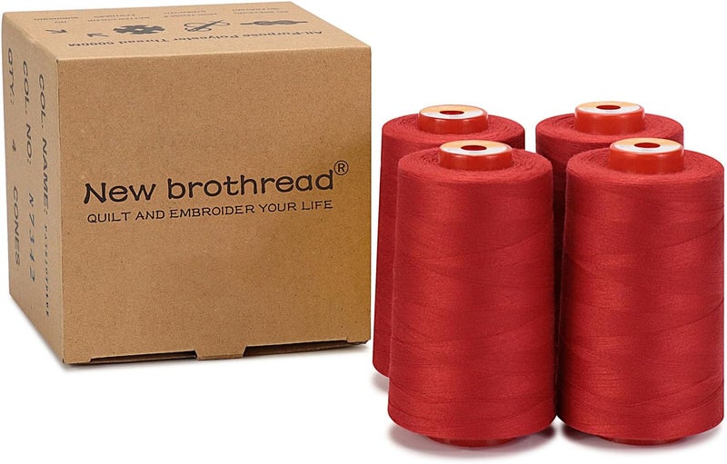 New brothread - 30 Options - 4 Large Cones of 5500Y (5000M) Each All Purpose Spun Polyester Thread 40S/2 (Tex27) for Serger, Overlock, Quilting, Piecing and Sewing - Red - Image 3