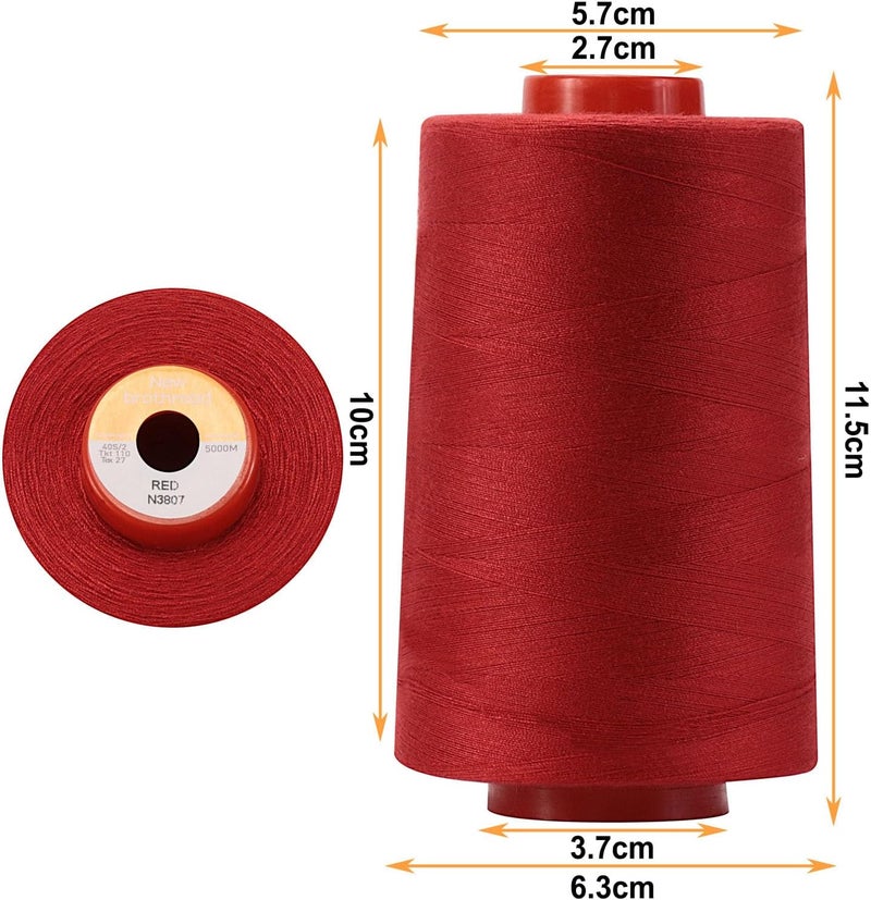 New brothread - 30 Options - 4 Large Cones of 5500Y (5000M) Each All Purpose Spun Polyester Thread 40S/2 (Tex27) for Serger, Overlock, Quilting, Piecing and Sewing - Red - Image 2