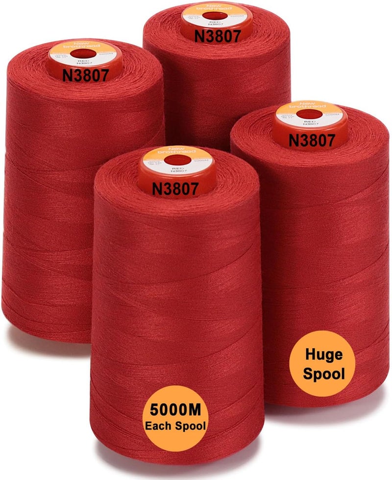 New brothread - 30 Options - 4 Large Cones of 5500Y (5000M) Each All Purpose Spun Polyester Thread 40S/2 (Tex27) for Serger, Overlock, Quilting, Piecing and Sewing - Red - Image 1