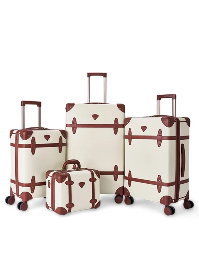 LIMRA Travel Bags Classic Leather Luggage 4 Pcs Set Beige/light Brown 28''-24''-20'''-14'''Inches