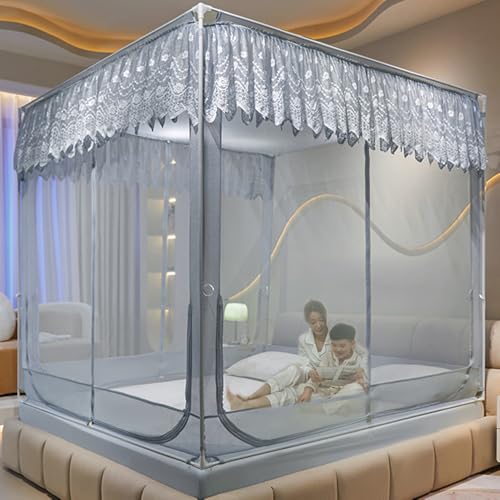 Dawnwake Mosquito Net, Anti-Fall Mosquito Neting Bed for Babies/Adult/Outdoor,Portable Foldable Travel/Camping Mosquito Net Tent, Suit for King Size Bed (Yellow, 200 * 180cm) - Image 1
