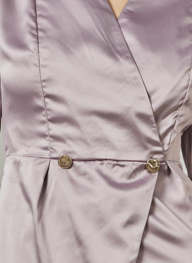 Styli V Neck Wrap Blazer Top with Button Detail  - Image 3