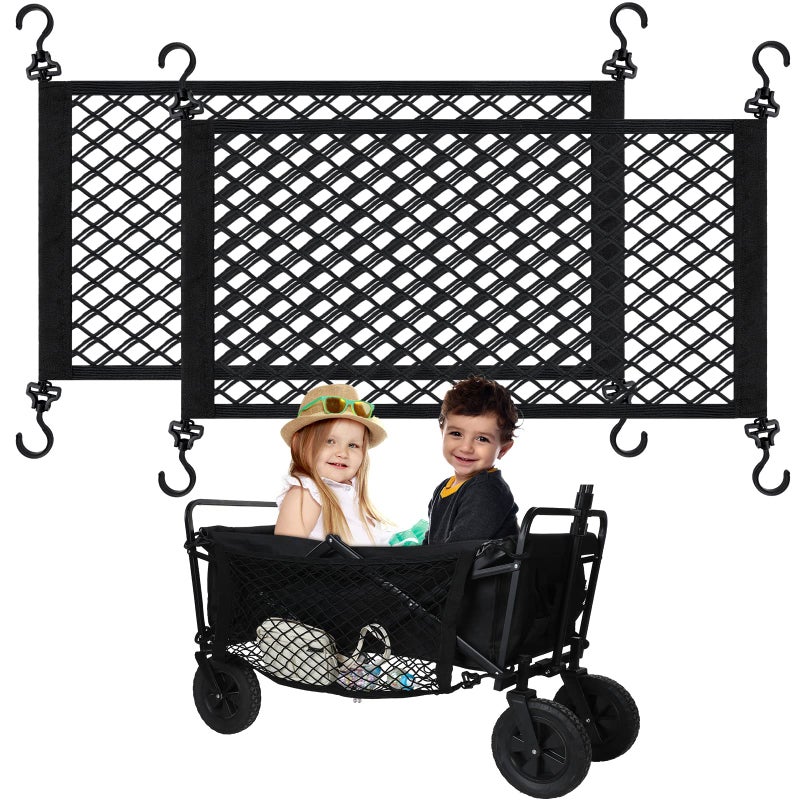 Woanger 2 Pcs Wagon Cargo Net for Stroller 13.78 x 27.56 Inch Heavy Duty Stretchable Foldable Cargo Net for Extra Storage Space Large Storage Capacity Net Wagon Accessories - Image 1