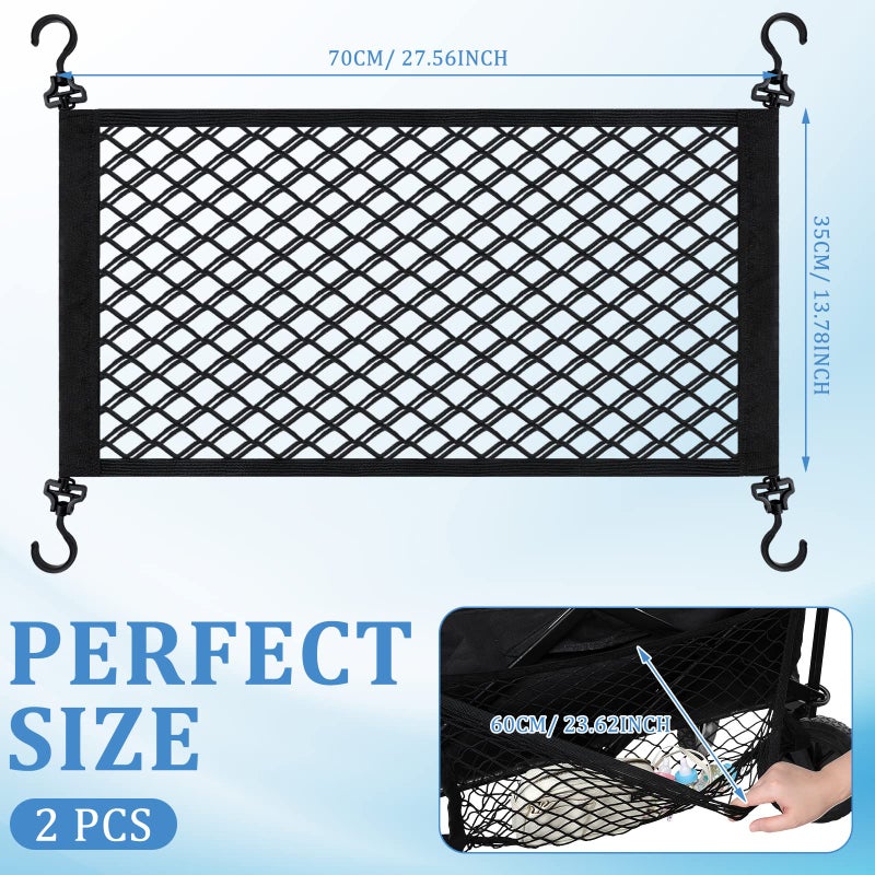 Woanger 2 Pcs Wagon Cargo Net for Stroller 13.78 x 27.56 Inch Heavy Duty Stretchable Foldable Cargo Net for Extra Storage Space Large Storage Capacity Net Wagon Accessories - Image 2