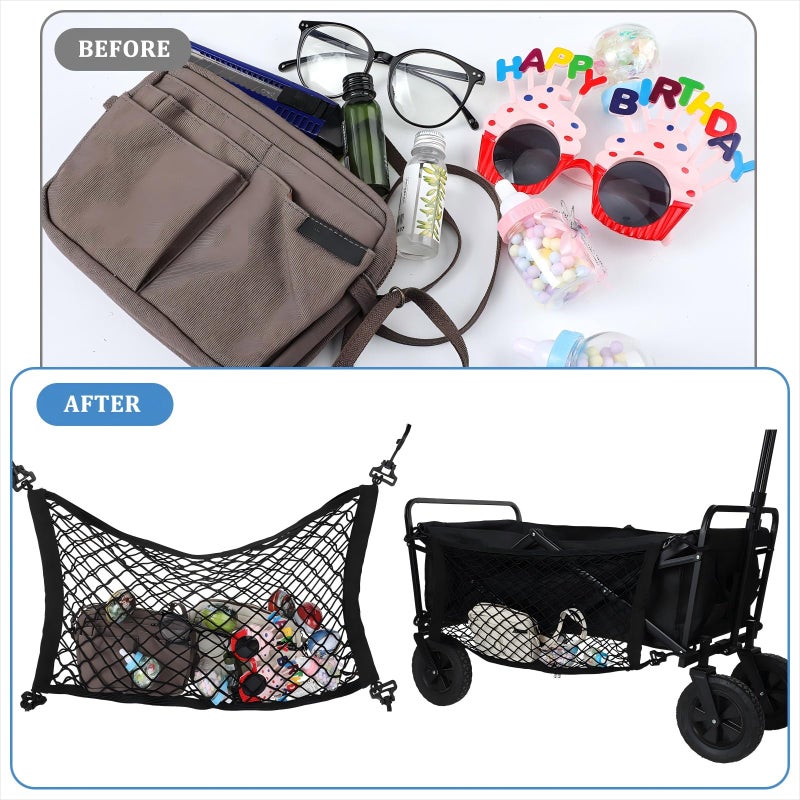 Woanger 2 Pcs Wagon Cargo Net for Stroller 13.78 x 27.56 Inch Heavy Duty Stretchable Foldable Cargo Net for Extra Storage Space Large Storage Capacity Net Wagon Accessories - Image 4