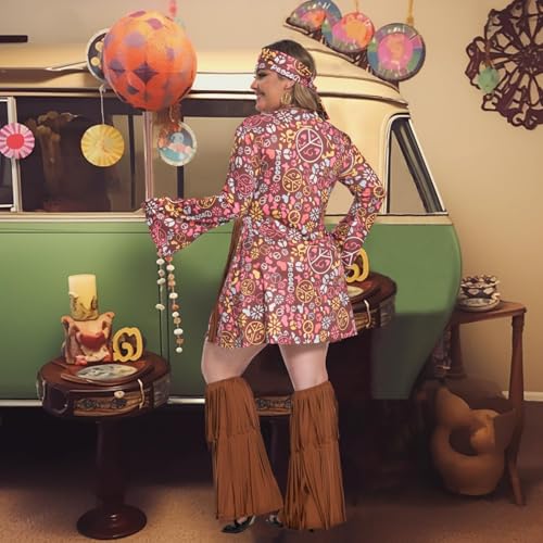 Fairycece Hippie Costume Women 70s Outfits Disco Dress 60s Adults Plus Size 1970s Clothing - Image 2