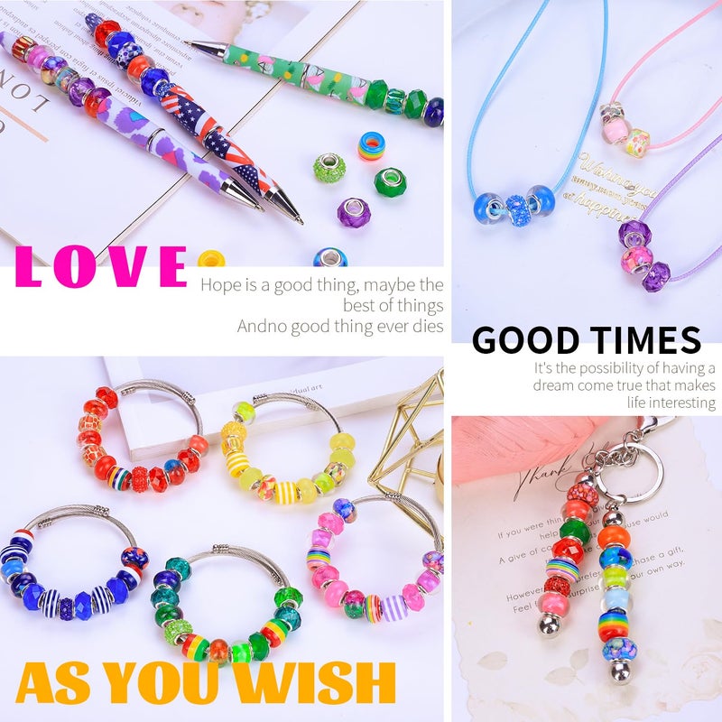 AIPRIDY 600 Pieces Assorted European Craft Beads Large Hole Lampwork Spacer Beads Colorful European Beads for DIY Necklace Bracelet Jewelry Making (Mixed Style 600 Pieces) - Image 3