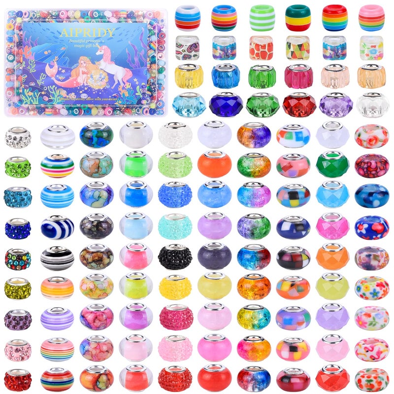 AIPRIDY 600 Pieces Assorted European Craft Beads Large Hole Lampwork Spacer Beads Colorful European Beads for DIY Necklace Bracelet Jewelry Making (Mixed Style 600 Pieces) - Image 1