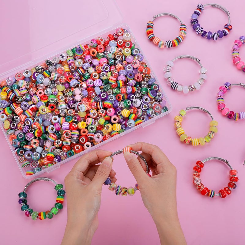 AIPRIDY 600 Pieces Assorted European Craft Beads Large Hole Lampwork Spacer Beads Colorful European Beads for DIY Necklace Bracelet Jewelry Making (Mixed Style 600 Pieces) - Image 2