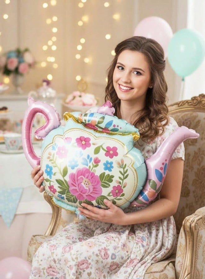 Atpata Funky 34 Inch Floral Tea Pot Shape Foil Balloon for Partea Decoration, Vintage Garden Botanical Balloon for Bridal/Baby Shower, Birthday, Kitty Party, Pastel Flower Theme Decor - Image 3