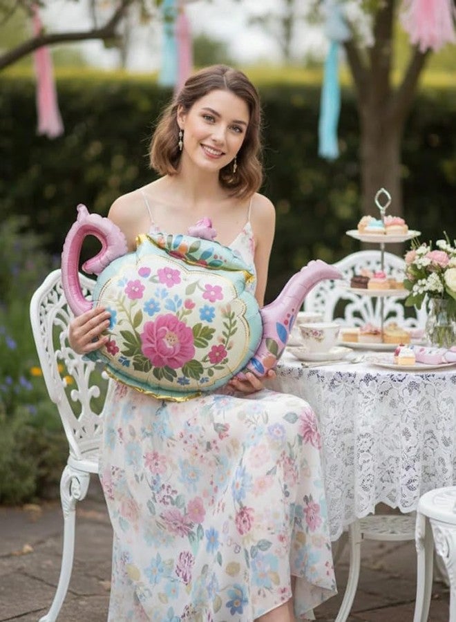 Atpata Funky 34 Inch Floral Tea Pot Shape Foil Balloon for Partea Decoration, Vintage Garden Botanical Balloon for Bridal/Baby Shower, Birthday, Kitty Party, Pastel Flower Theme Decor - Image 4