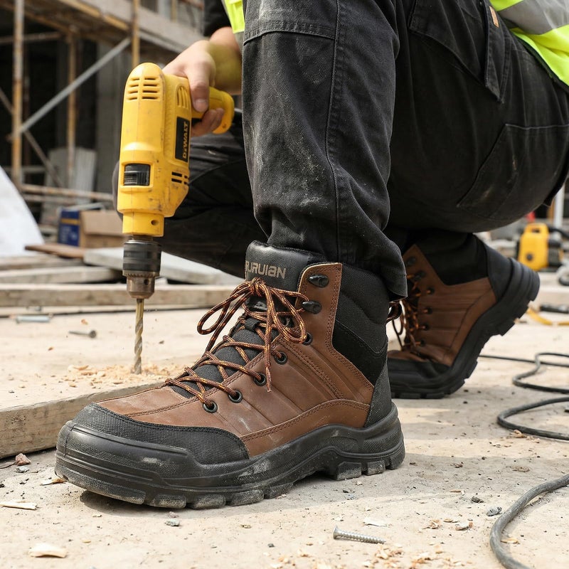 Furuian Steel Toe Shoes for Men Women Lightweight Comfortable Work Boots for Men Puncture Proof Steel Toe Boots Slip Resistant Indestructible Safety Construction Shoes - Image 3
