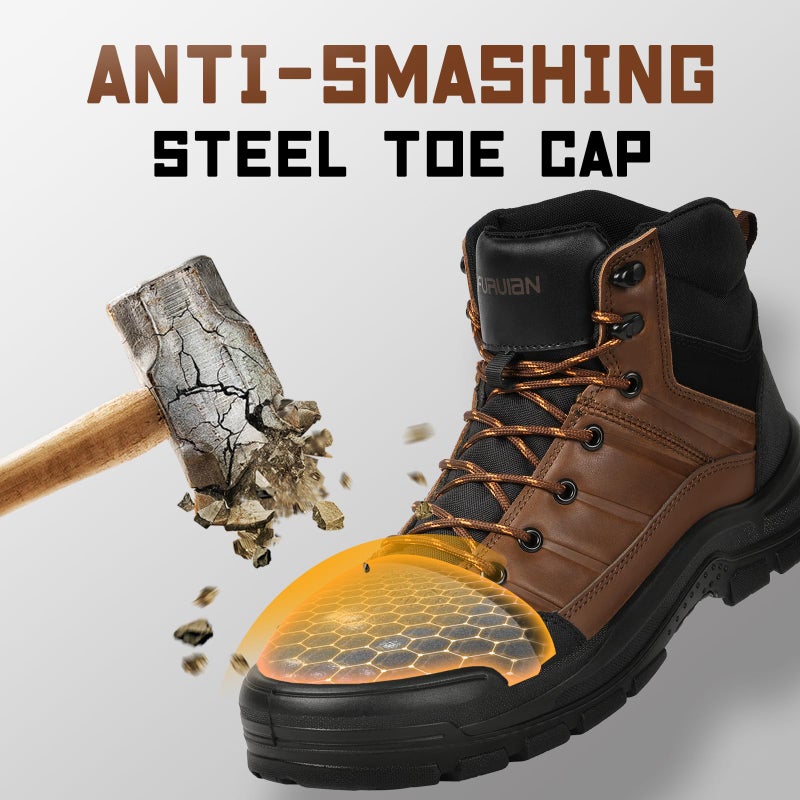 Furuian Steel Toe Shoes for Men Women Lightweight Comfortable Work Boots for Men Puncture Proof Steel Toe Boots Slip Resistant Indestructible Safety Construction Shoes - Image 5