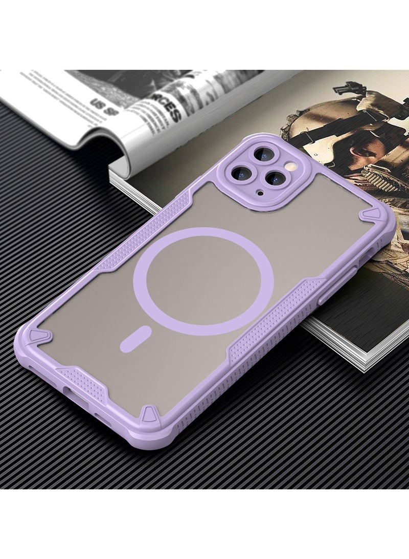 Cover For iPhone 11 Pro Max Armor Glaze MagSafe Magnetic Phone Case Raised edges around the screen and camera lens help prevent scratches - Purple - Image 2