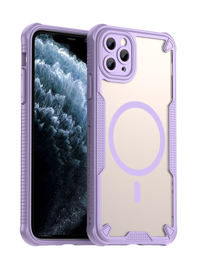 Cover For iPhone 11 Pro Max Armor Glaze MagSafe Magnetic Phone Case Raised edges around the screen and camera lens help prevent scratches - Purple - Image 1