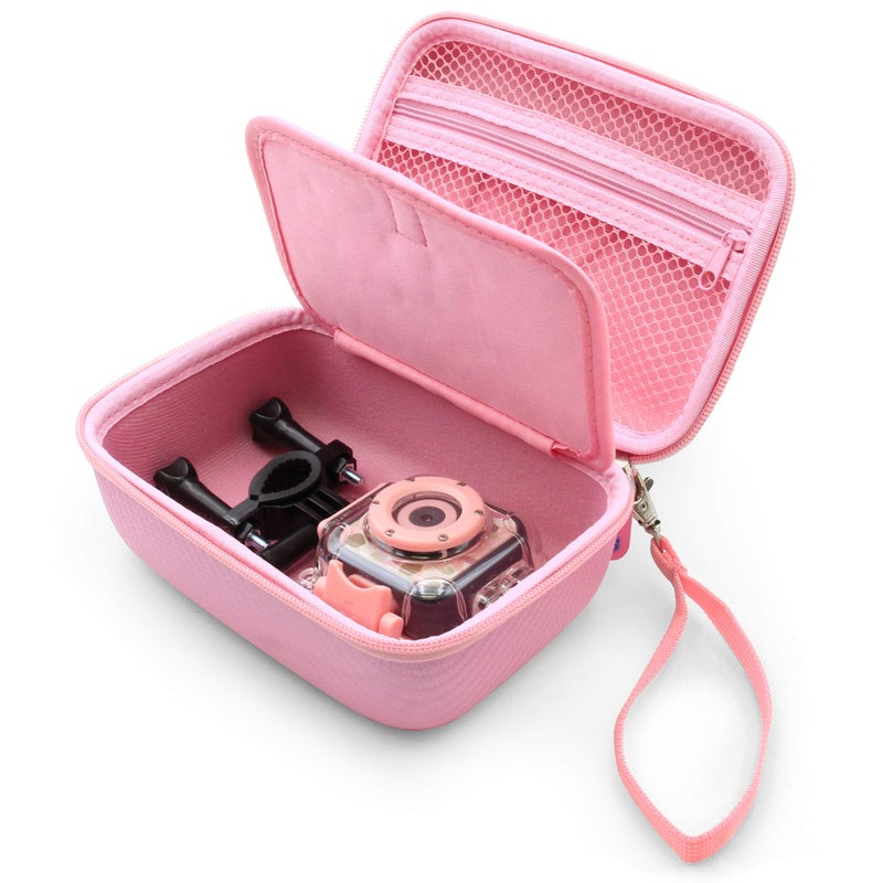 CASEMATIX Camera Travel Case Compatible with PROGRACE, Ourlife, Dragon Touch and More Waterproof Toy Camera Video Recorders - Pink Case for Toy Action Camera and Accessories - Image 1
