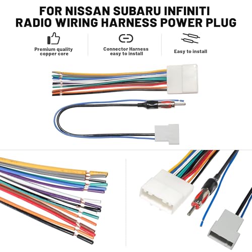 NuIth Radio Wiring Harness Connector Replacement for Nissan 2007-2019,Infiniti 2008-2013,Subaru 2008-2013 with Antenna Adapter Plug Aftermarket CD Player Stereo Receiver Wire Adaptor - Image 3
