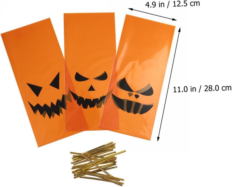 Hohopeti Halloween Pumpkin Treat Bags 2pcs (240 Pcs) Decorative Candy Wrapping Pouches with Tie Wires for Holiday Party Supplies and Halloween Goodie Bag Packaging - Image 2