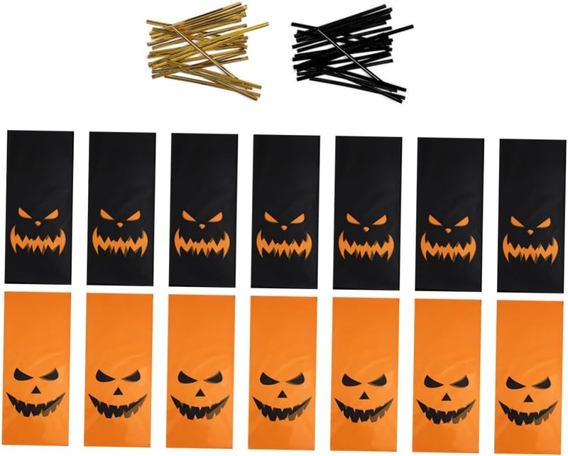 Hohopeti Halloween Pumpkin Treat Bags 2pcs (240 Pcs) Decorative Candy Wrapping Pouches with Tie Wires for Holiday Party Supplies and Halloween Goodie Bag Packaging - Image 1