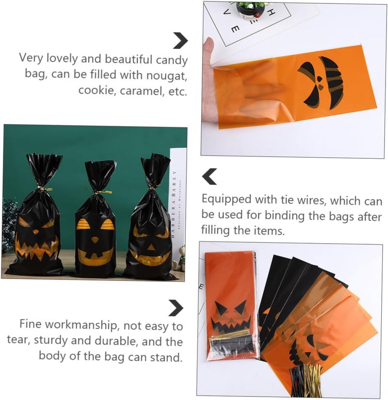 Hohopeti Halloween Pumpkin Treat Bags 2pcs (240 Pcs) Decorative Candy Wrapping Pouches with Tie Wires for Holiday Party Supplies and Halloween Goodie Bag Packaging - Image 3