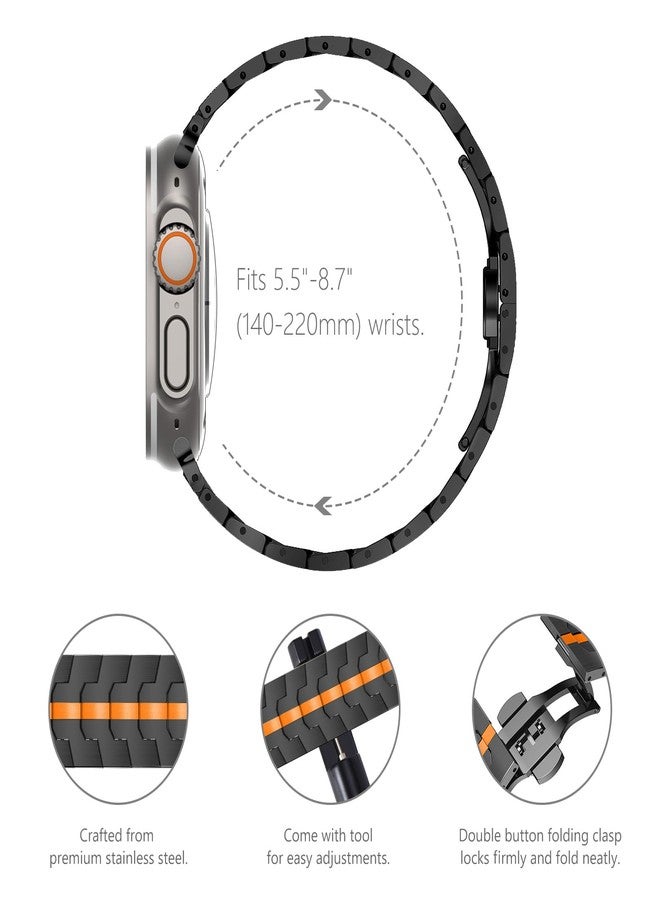 NewWays سوار معدني NewWays متوافق مع سوار آبل ووتش Ultra3 2 1 49mm سلسلة 11 10 46mm سلسلة 9 8 7 45mm 44mm SE 6 5 4 3 42mm iWatch روابط فولاذية مقاومة للصدأ، أسود/برتقالي - Image 4